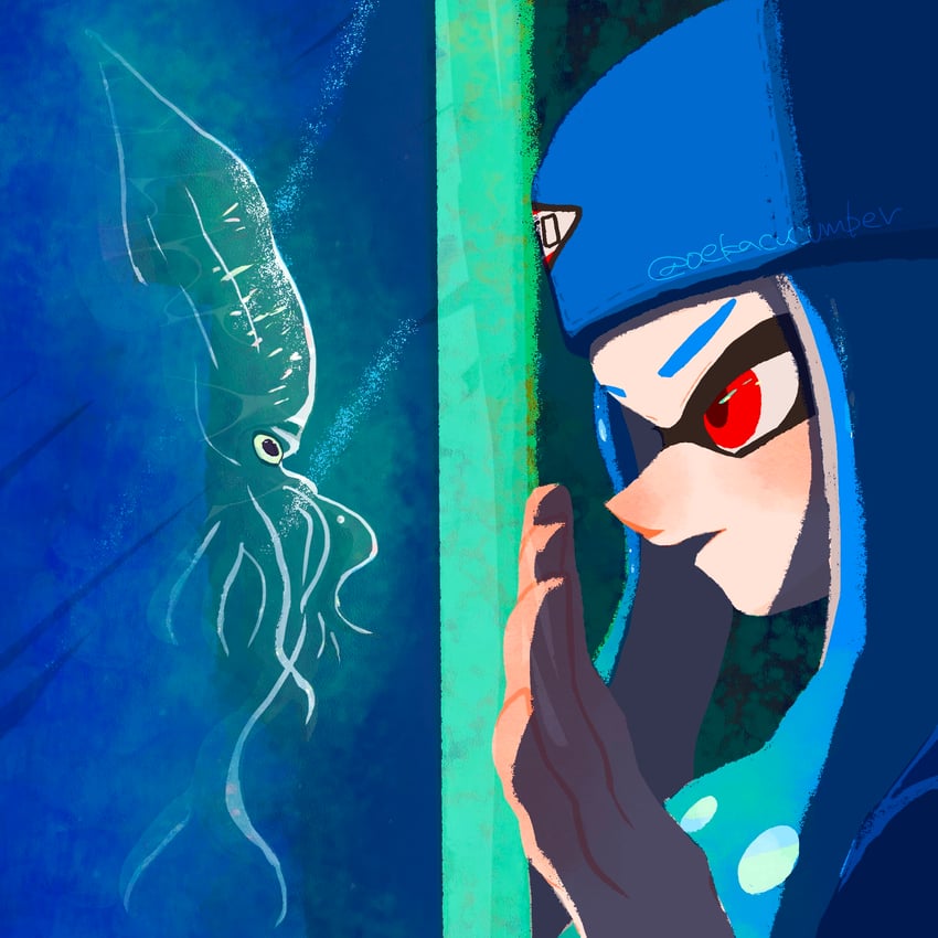 inkling player character and inkling girl (splatoon and 1 more) drawn by oekacucumber