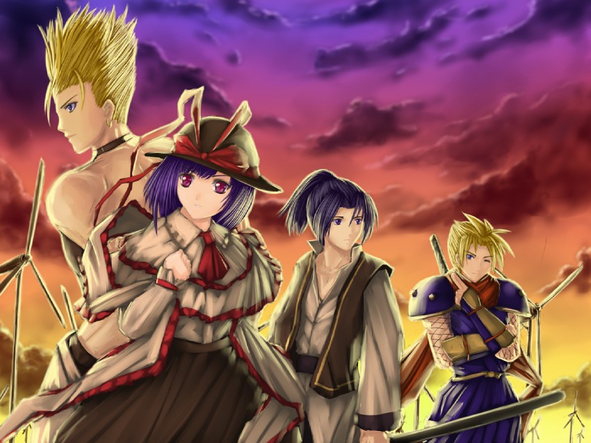 nagae iku, nikaidou benimaru, kaede, and galford d weller (touhou and 5 more) drawn by tomw