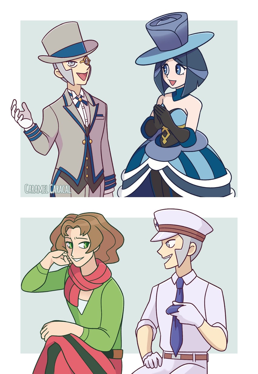 emmet, burgh, and evelyn (pokemon and 3 more) drawn by caramel_caracal