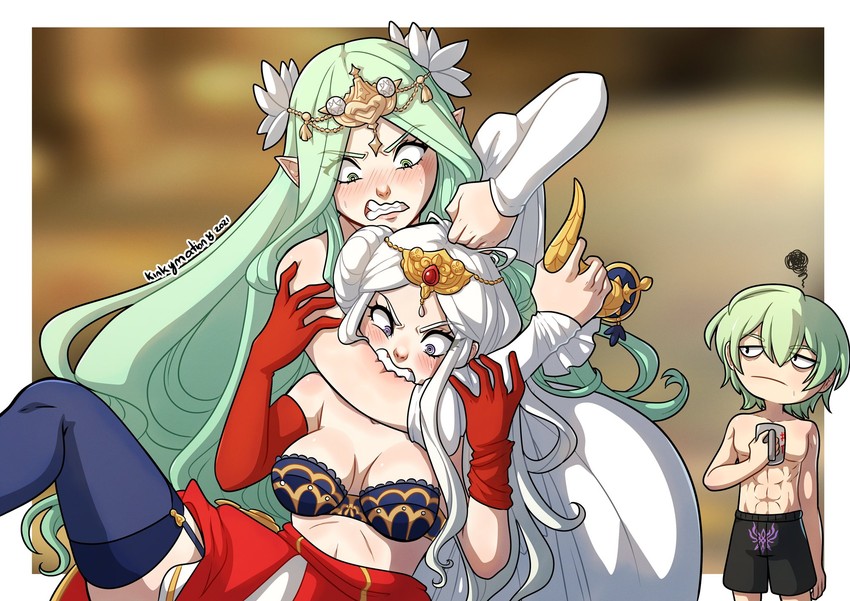 edelgard von hresvelg, rhea, and male byleth (fire emblem and 1 more) drawn by kinkymation