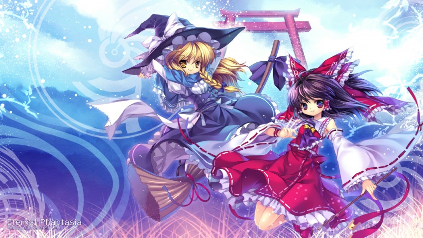 hakurei reimu and kirisame marisa (touhou) drawn by capura_lin