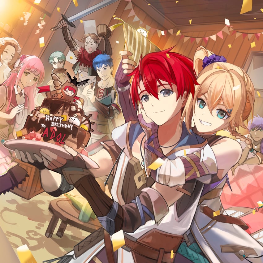 adol christin, karja balta, dogi, rosalind rusveri, grenn berge, and 3 more (ys and 1 more) drawn by amano_toshi