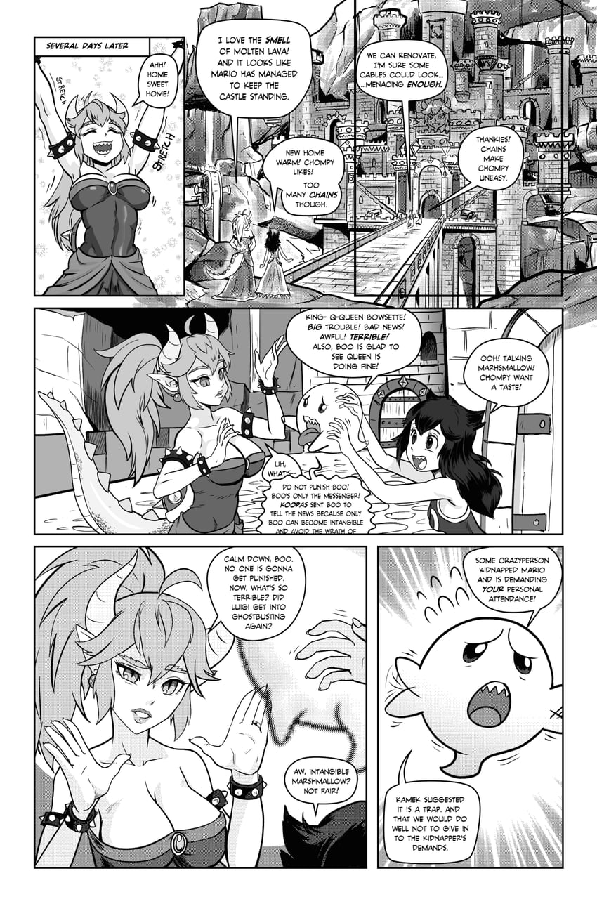 bowsette, boo, and princess chain chomp (mario and 1 more) drawn by tony_kuusisto