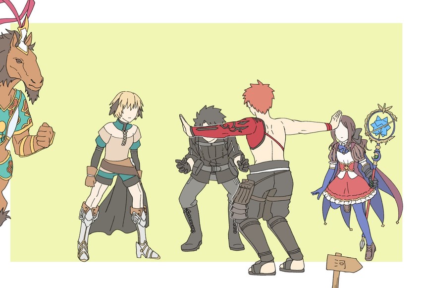 fujimaru ritsuka, emiya shirou, leonardo da vinci, senji muramasa, gareth, and 1 more (fate and 2 more) drawn by pe6n1
