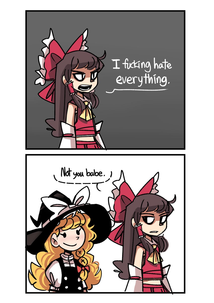 hakurei reimu and kirisame marisa (touhou) drawn by peargor
