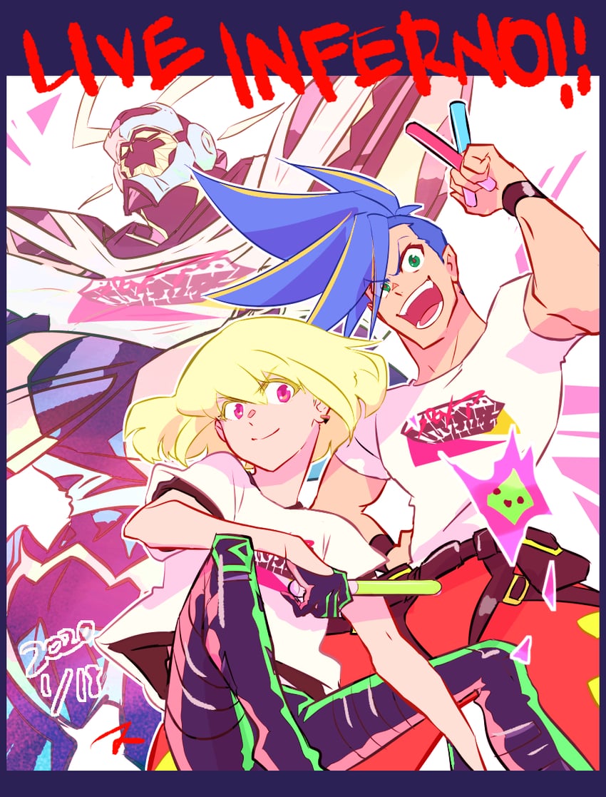 lio fotia, galo thymos, and lio de galon (promare) drawn by matahei