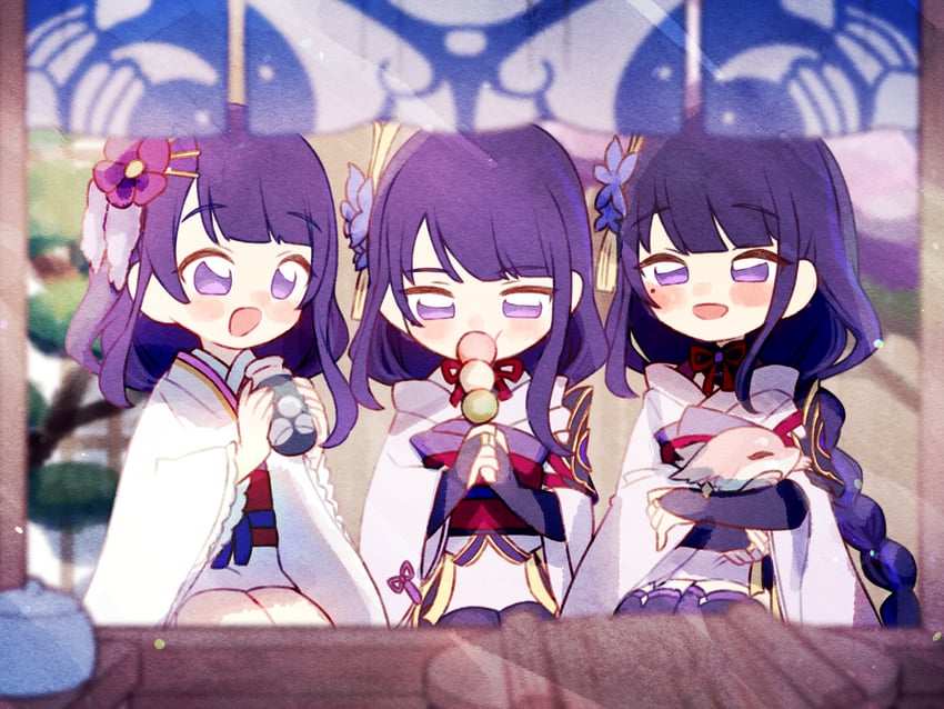 raiden shogun, yae miko, and makoto (genshin impact) drawn by neru_(flareuptf1)
