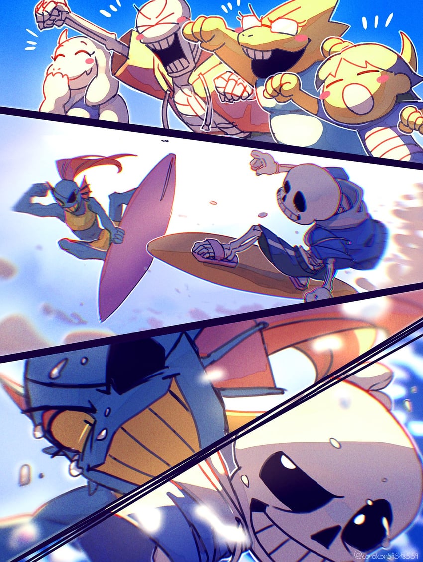 frisk, sans, papyrus, undyne, toriel, and 1 more (undertale) drawn by noah_(rokoroko)
