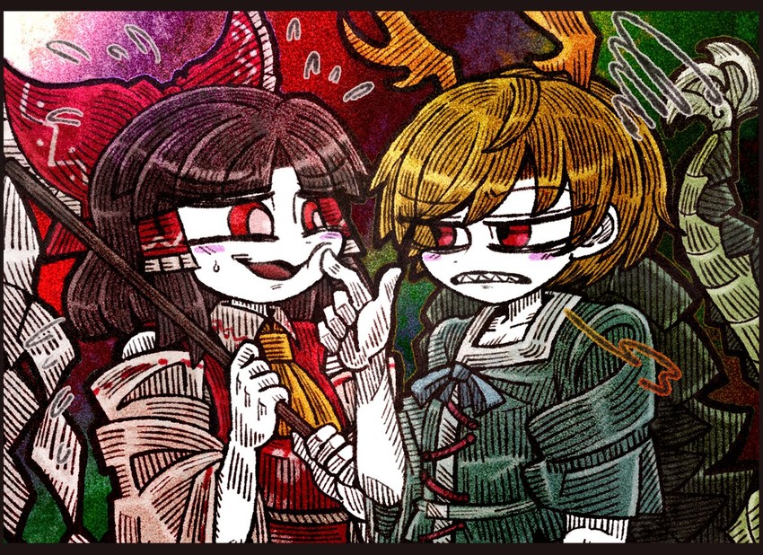 hakurei reimu and kicchou yachie (touhou) drawn by suenari_(peace)