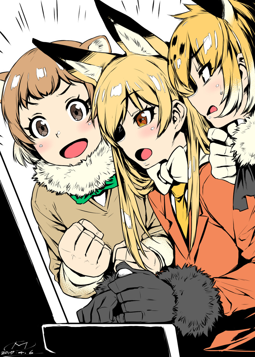 ezo red fox, jaguar, and black-tailed prairie dog (kemono friends) drawn by mitsuba_minoru