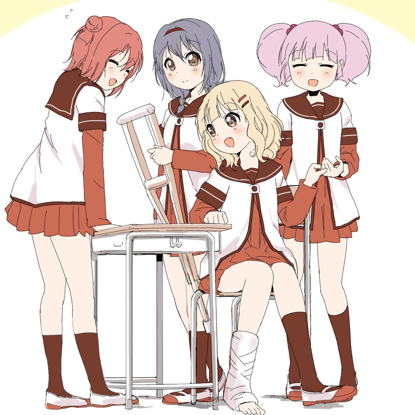 akaza akari, yoshikawa chinatsu, oomuro sakurako, and furutani himawari (yuruyuri) drawn by kamiki_uutarou
