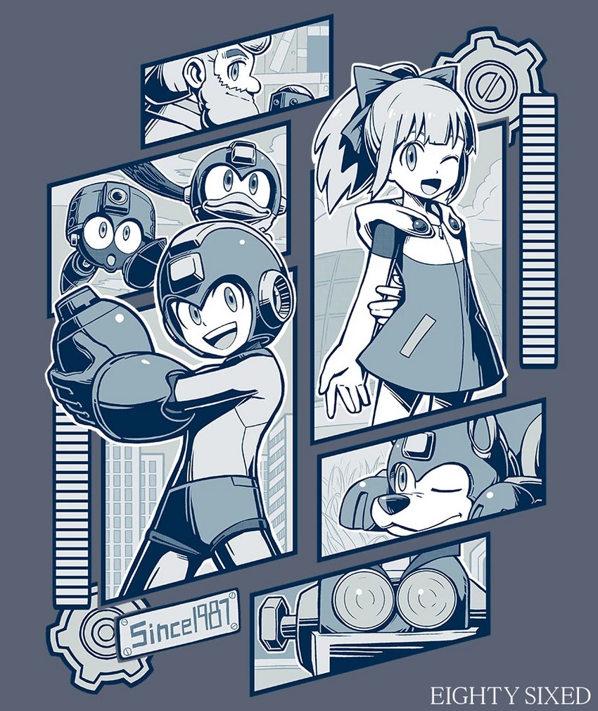 roll, mega man, rush, dr. light, beat, and 2 more (mega man) drawn by kuroi_susumu