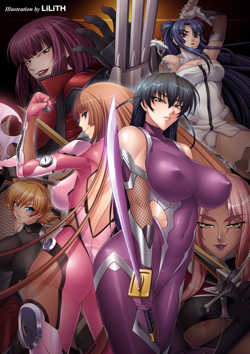 igawa asagi, igawa sakura, ingrid, oboro, yatsu murasaki, and 1 more (taimanin and 3 more) drawn by kagami_hirotaka