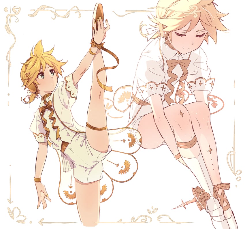 kagamine len and gramophone len (vocaloid and 1 more) drawn by nifffi