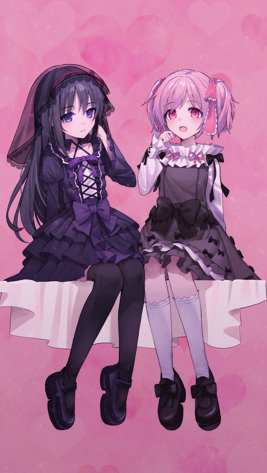 akemi homura and kaname madoka (mahou shoujo madoka magica) drawn by nun_nu
