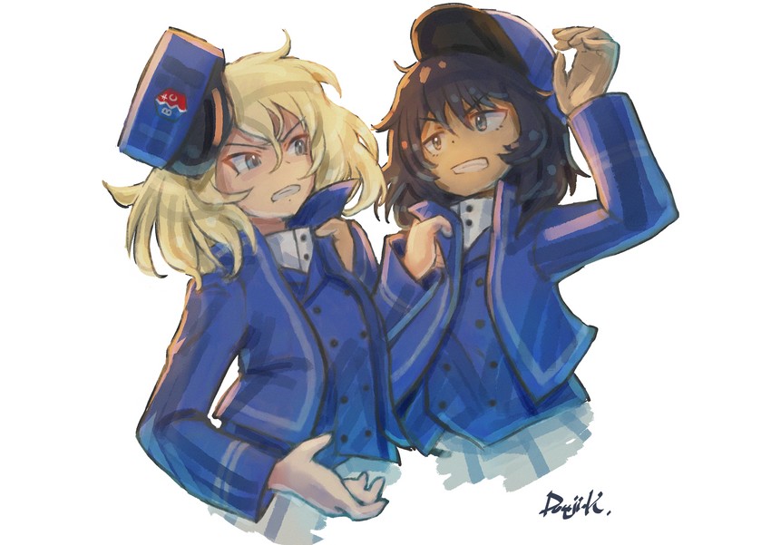 andou and oshida (girls und panzer) drawn by kuroneko_douji