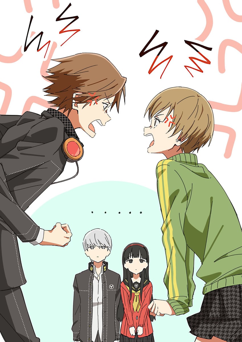 narukami yu, satonaka chie, amagi yukiko, and hanamura yousuke (persona and 1 more) drawn by tansansui_udon