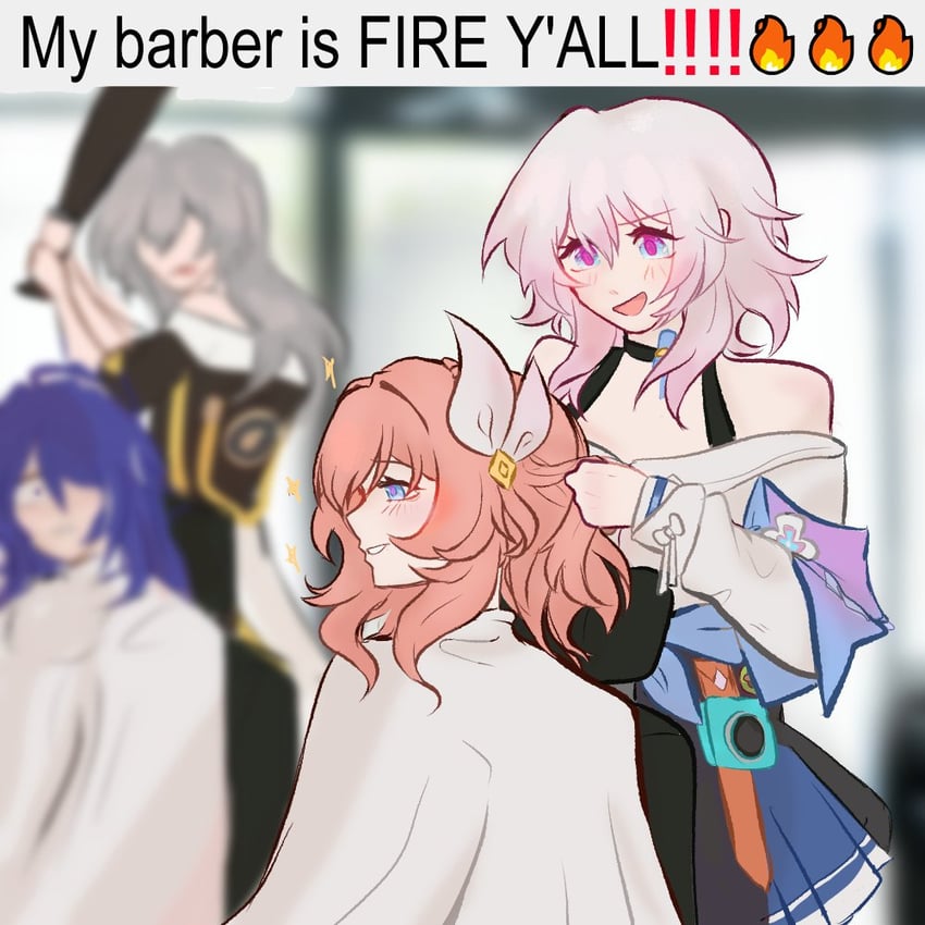 trailblazer, stelle, march 7th, acheron, and cyrene (honkai and 1 more) drawn by cyrene_daily