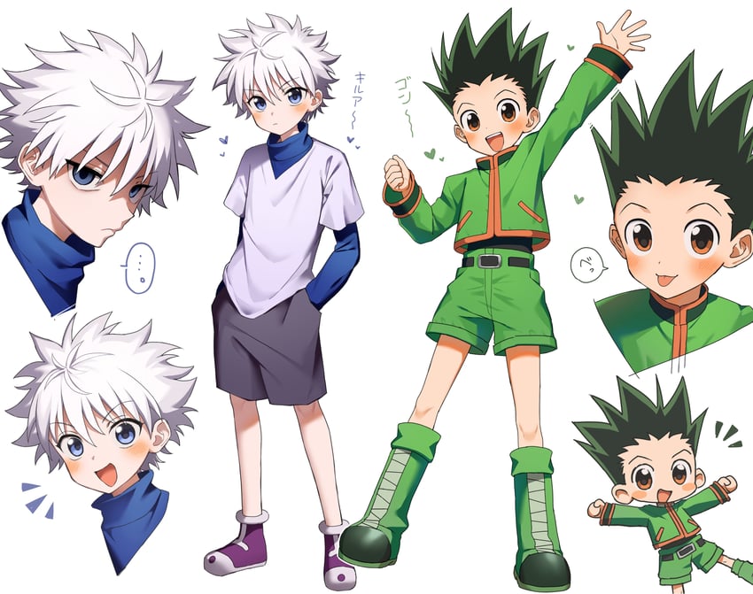 killua zoldyck and gon freecss (hunter x hunter) drawn by aruminsuko