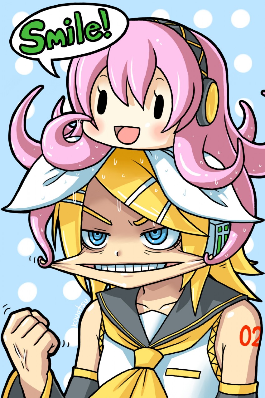 kagamine rin, megurine luka, and takoluka (vocaloid) drawn by kouotsu