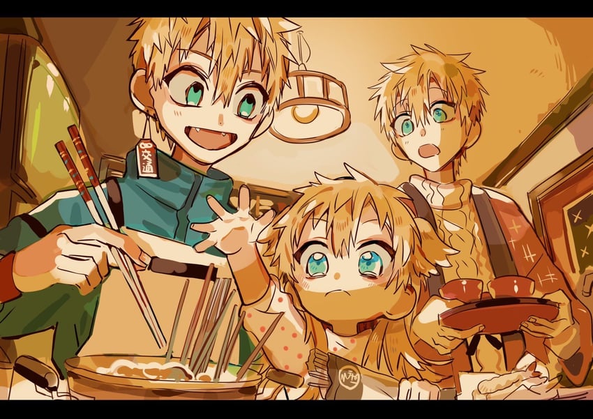 minamoto kou, minamoto teru, and minamoto tiara (jibaku shounen hanako-kun) drawn by hanoyuta