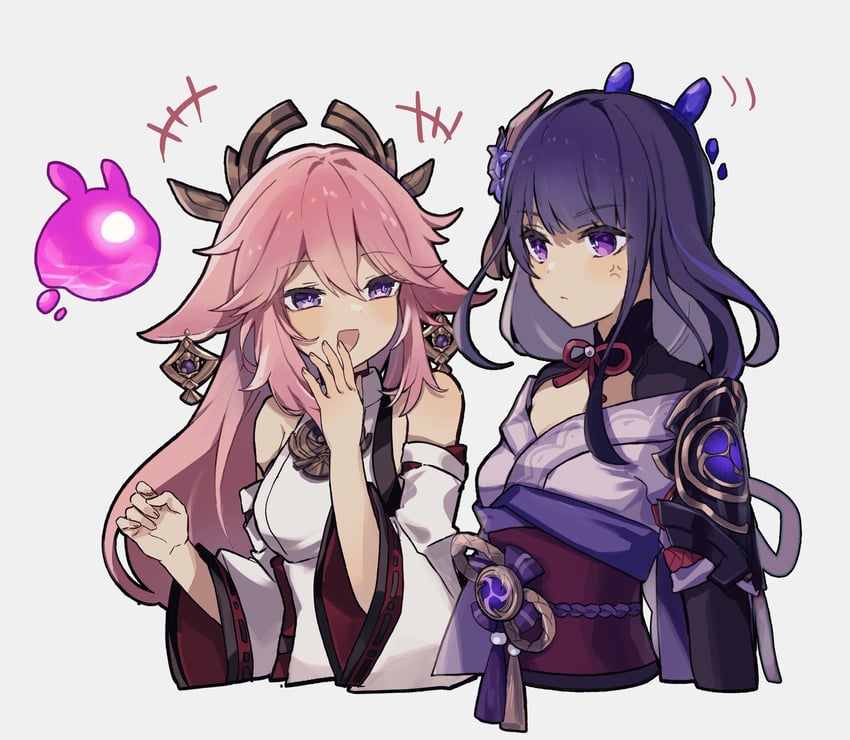 raiden shogun, yae miko, and seelie (genshin impact) drawn by merry-san