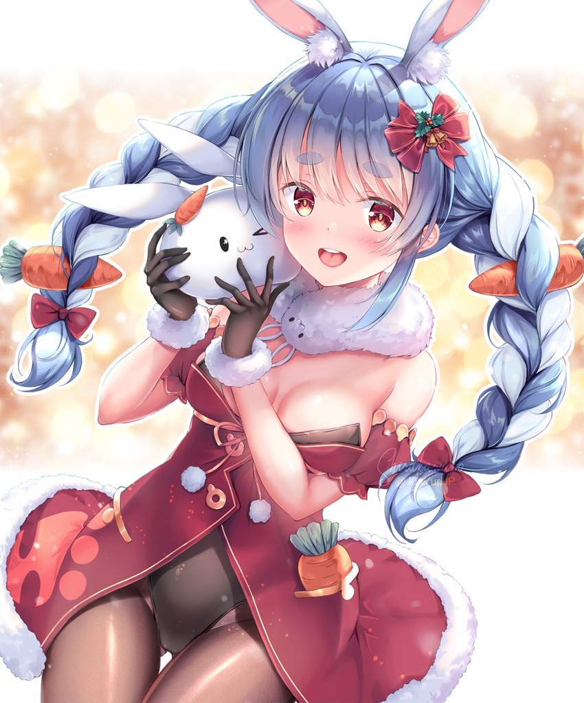 usada pekora, don-chan, and pekomon (hololive) drawn by shirakawako
