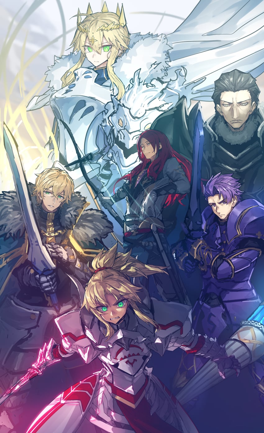 artoria pendragon, mordred, gawain, lancelot, tristan, and 2 more (fate and 1 more) drawn by melon22
