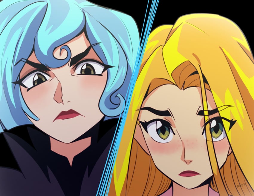 rapunzel and cassandra (tangled and 1 more) drawn by mikkusushi