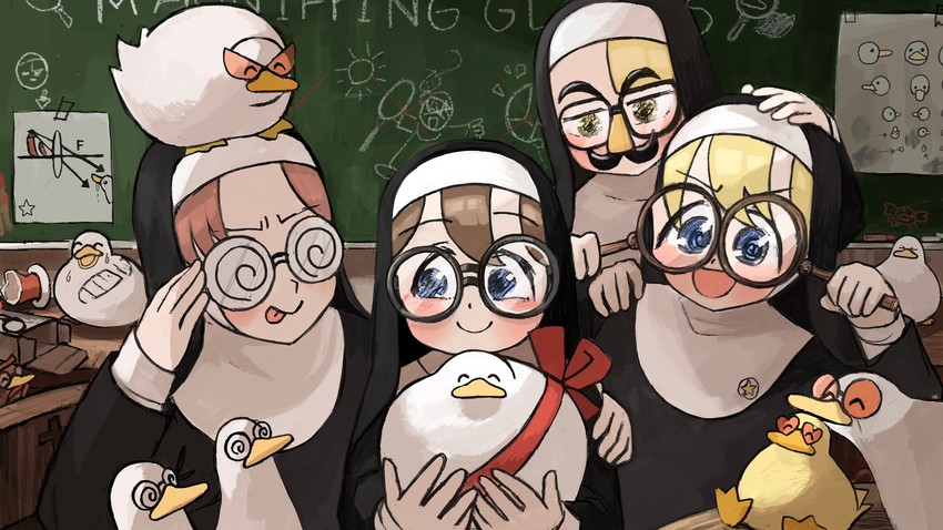 clumsy nun, spicy nun, glasses nun, and hungry nun (little nuns) drawn by diva_(hyxpk)