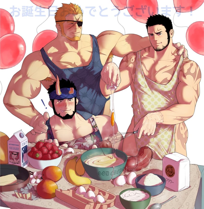 priapus a. tarou, nessen, and markus (live a hero and 2 more) drawn by yooch_(yoochbara)