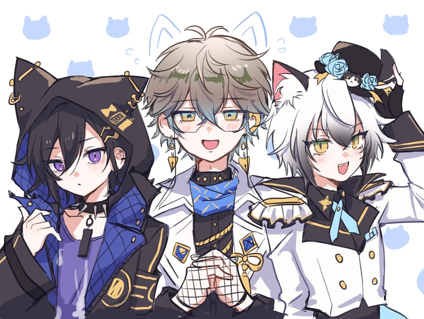 ike eveland, kanade izuru, and nekozeno shin (nijisanji and 3 more) drawn by ngron027