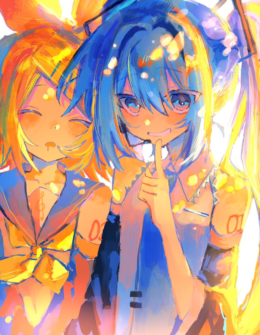 hatsune miku and kagamine rin (vocaloid) drawn by unagizaka_gohan