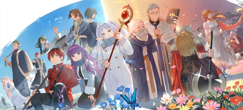 frieren, fern, ubel, stark, himmel, and 11 more (sousou no frieren) drawn by ve_0ekaki