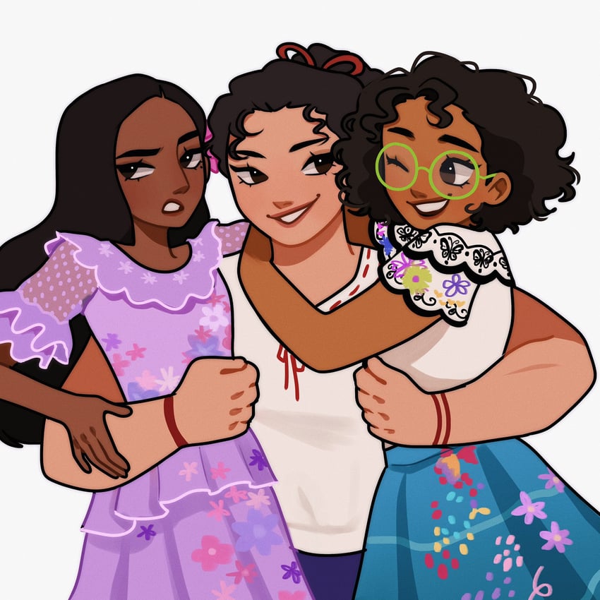 mirabel madrigal, isabela madrigal, and luisa madrigal (encanto) drawn by meg_ikarp