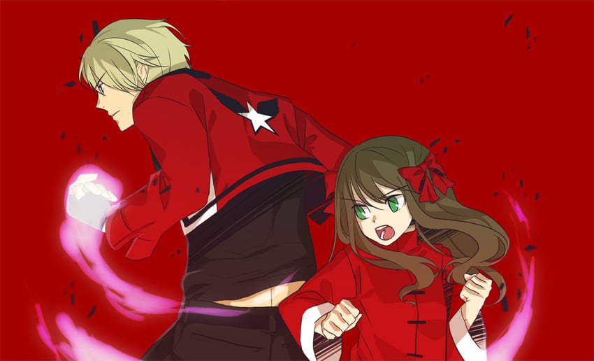 arima miyako and rock howard (tsukihime and 4 more) drawn by harusamero