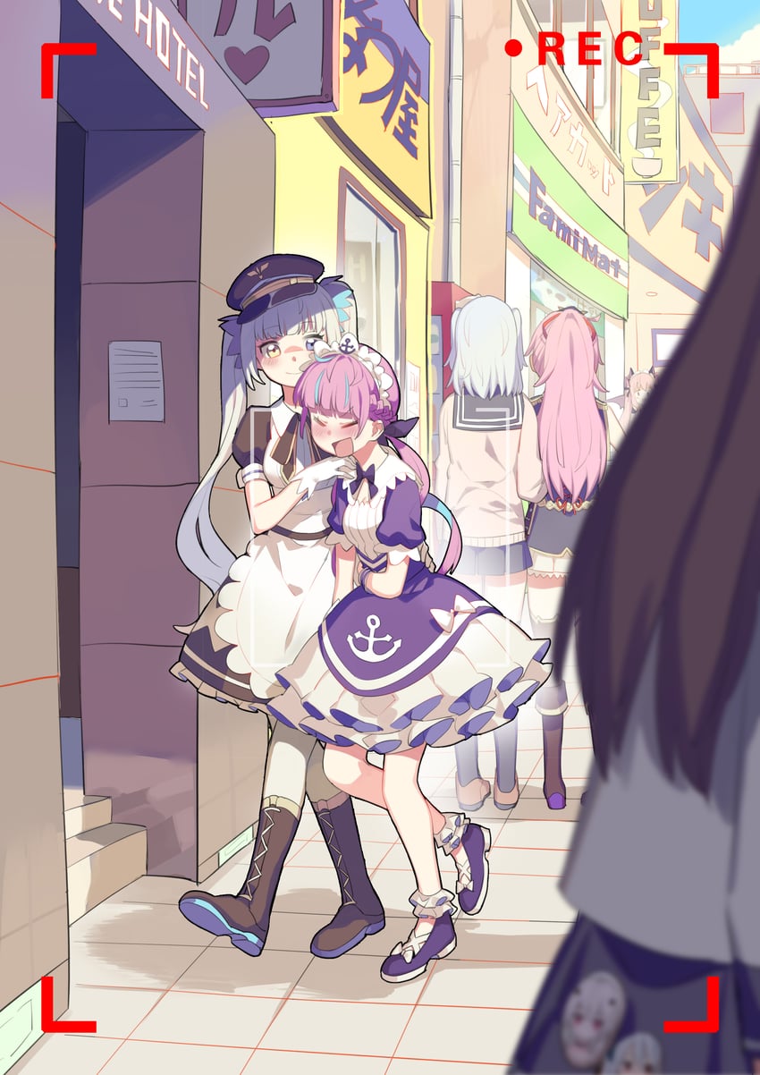 minato aqua, kagura mea, inuyama tamaki, oda nobuhime, and umori hinako (hololive and 6 more) drawn by rakuichi