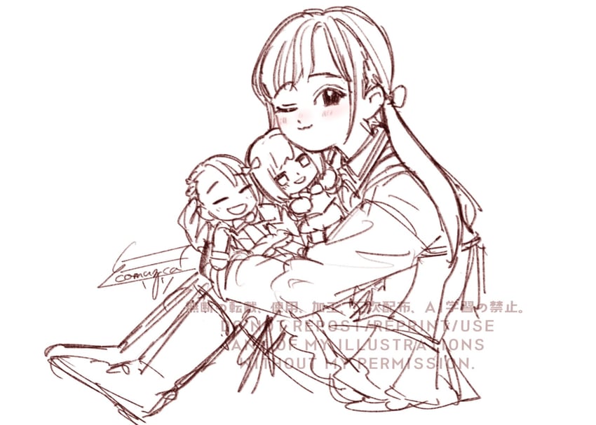 saeki julia karen, seto veronica ichika, and nosaka jacqueline kazane (assault lily) drawn by komuzuka