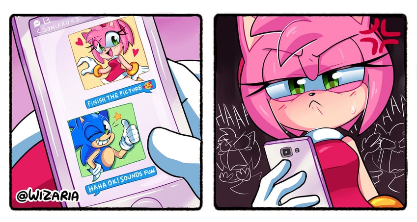 sonic the hedgehog and amy rose (sonic) drawn by wizaria
