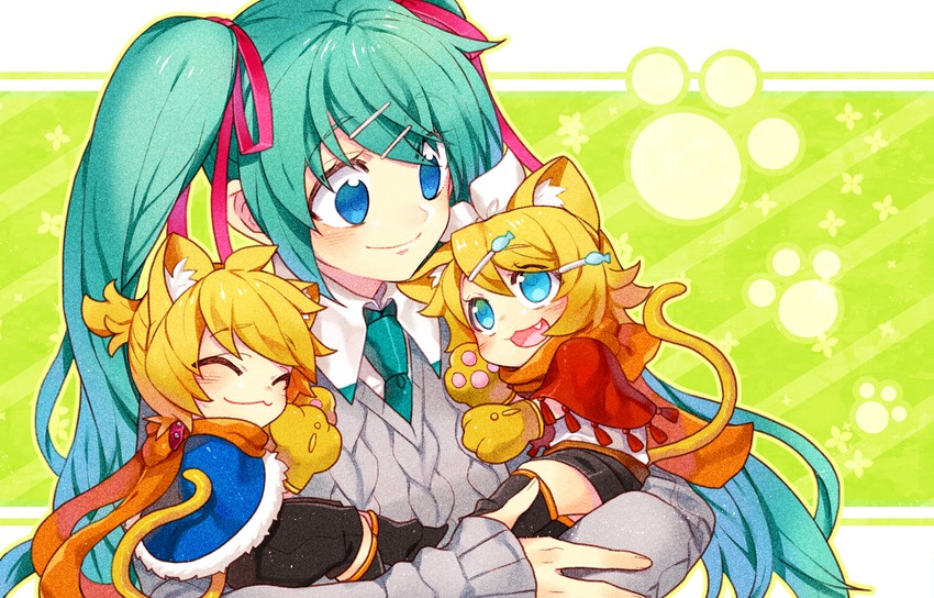 hatsune miku, kagamine rin, and kagamine len (vocaloid) drawn by renta_(deja-vu)
