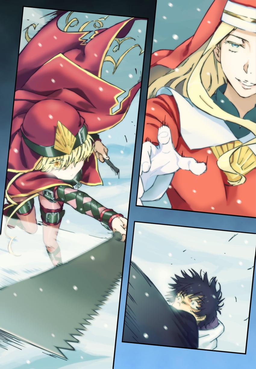 kamijou touma, sasha kruschschev, and vasilissa (toaru majutsu no index and 1 more) drawn by gazing_eye and haimura_kiyotaka