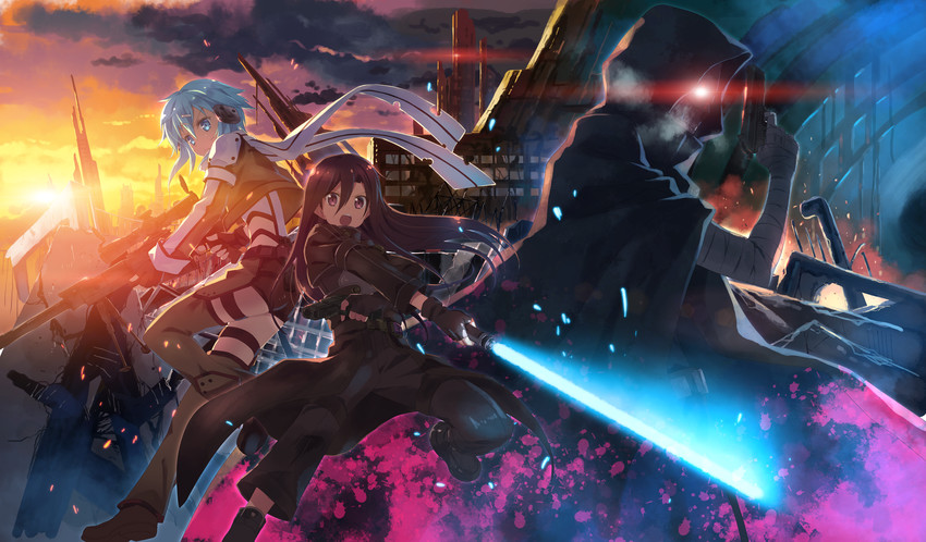 kirito, sinon, and death gun (sword art online) drawn by yuuki_tatsuya