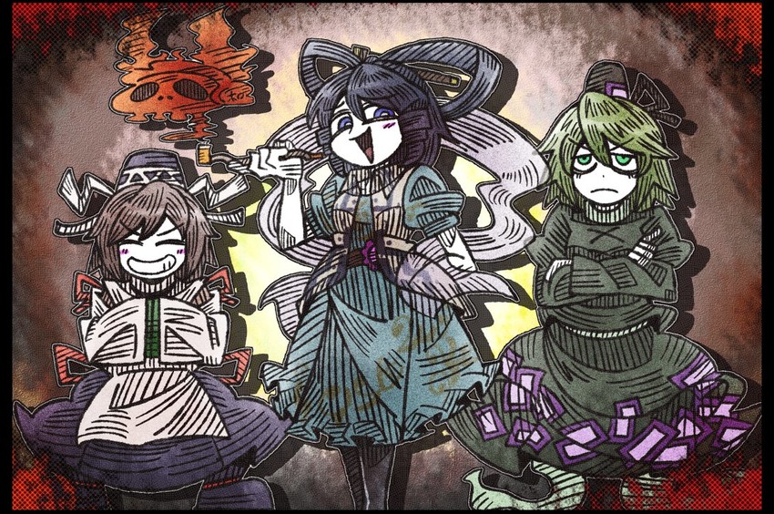 mononobe no futo, kaku seiga, and soga no tojiko (touhou) drawn by suenari_(peace)