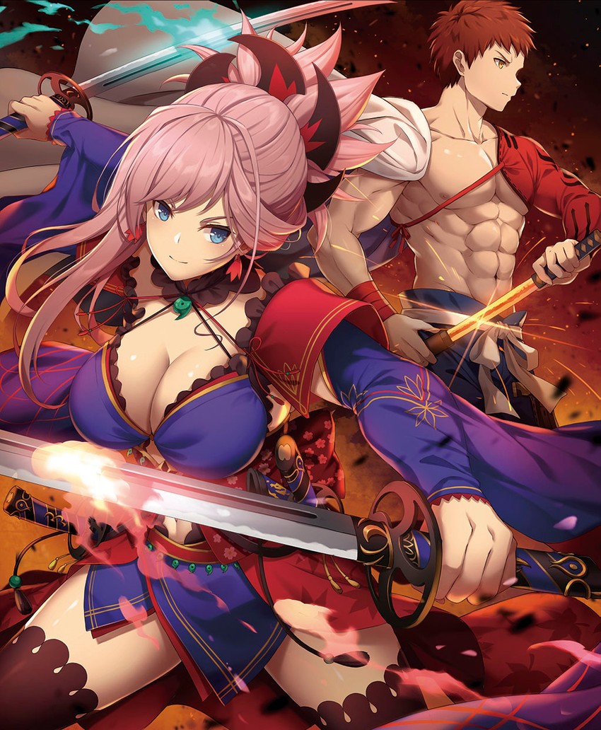 emiya shirou, miyamoto musashi, and senji muramasa (fate and 1 more) drawn by kiyo_(chaoschyan)