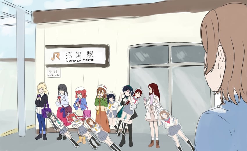 watanabe you, tsushima yoshiko, sakurauchi riko, kurosawa dia, kunikida hanamaru, and 2 more (love live! and 3 more) drawn by hinahina_(hina25252)