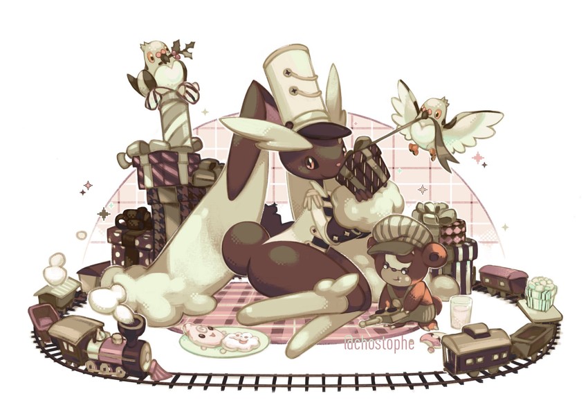lopunny, teddiursa, swirlix, igglybuff, and pidove (pokemon) drawn by chostophe