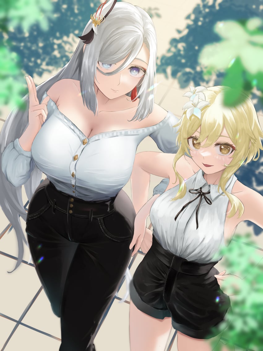 lumine and shenhe (genshin impact) drawn by yumeto_(ym-1)