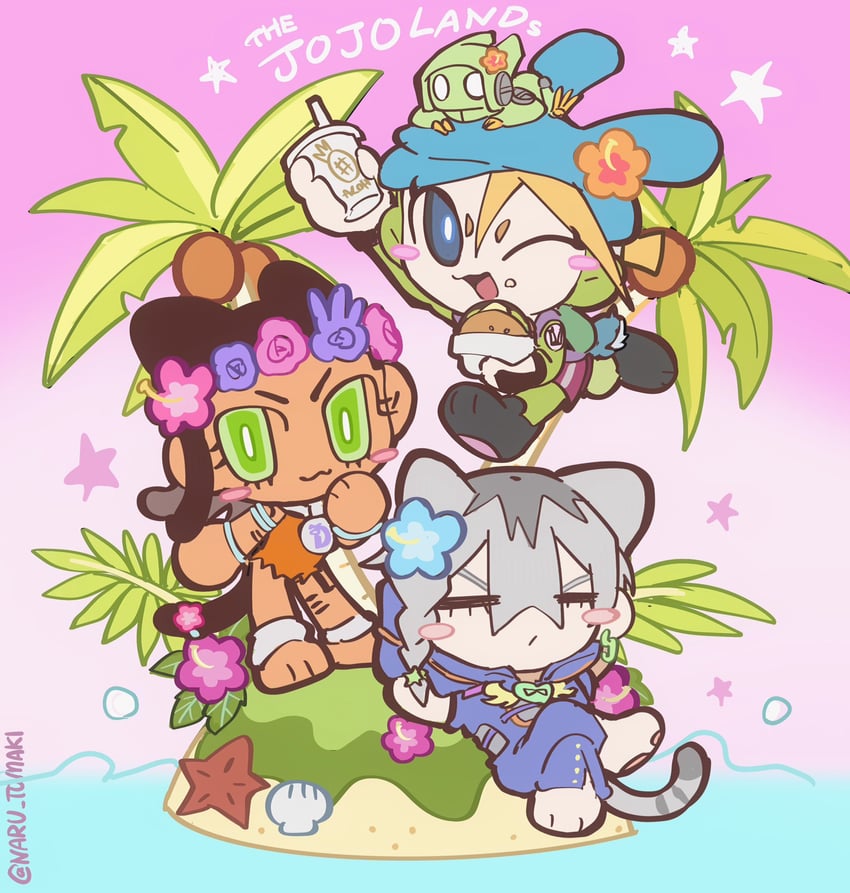 jodio joestar, dragona joestar, and usagi aloha'oe (jojo no kimyou na bouken and 1 more) drawn by naru_tomaki