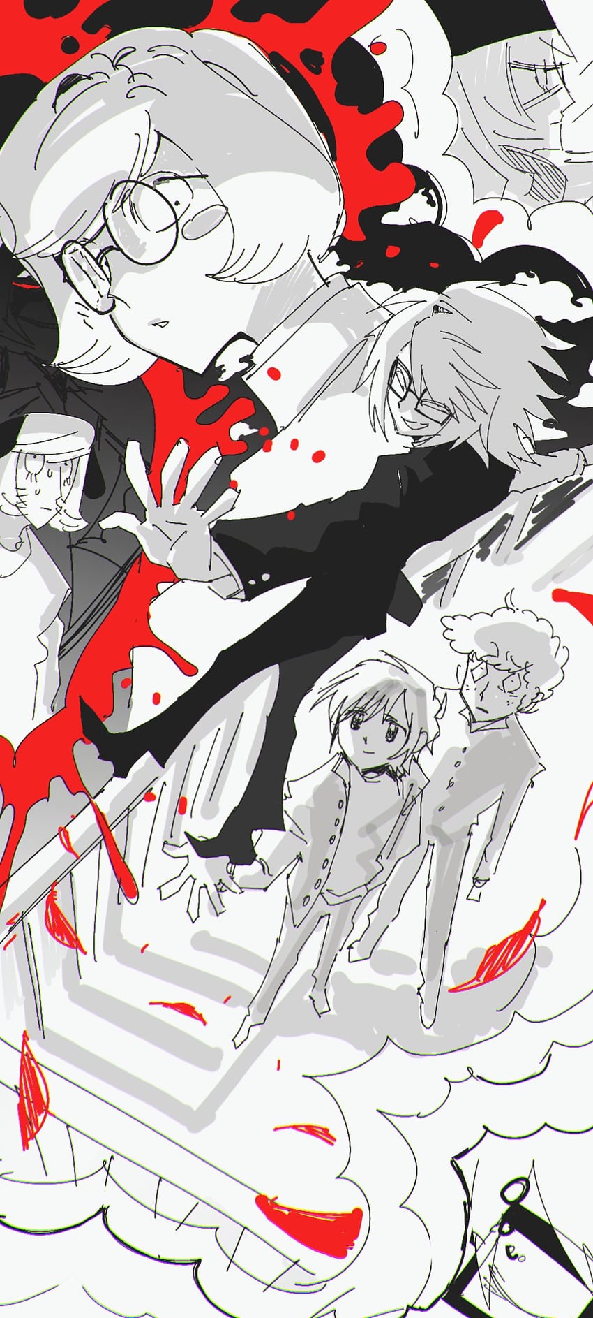 randal ivory, nyon, nyen, luther von ivory, tsukada satoru, and 2 more (randal's friends) drawn by fried_shrimp19