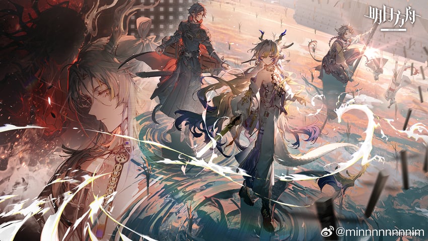 shu, dusk, nian, ling, zuo le, and 3 more (arknights) drawn by min_(120716)